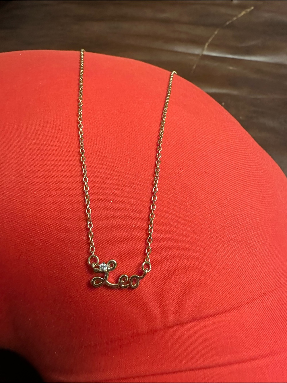 Leo Script Necklace in Gold Tone with Crystal Accent
